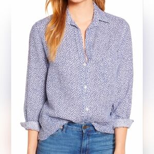 Grayson The Hero Linen Long Sleeve Blue White Shirt Bird Swallow Print Large (4)